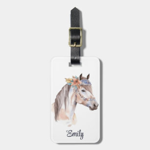 Cute boho watercolor hippie horse design luggage tag