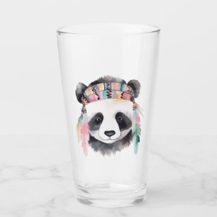 Cute boho watercolor hippie panda design glass