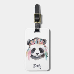 Cute boho watercolor hippie panda design luggage tag