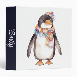 Cute boho watercolor hippie penguin design binder