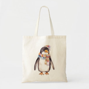 Cute boho watercolor hippie penguin design tote bag