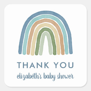 Cute Boho Watercolor Rainbow Baby Shower   Blue Square Sticker