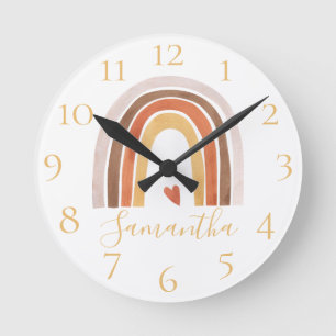 Cute Boho Watercolor Rainbow Heart Custom Name Rou Round Clock