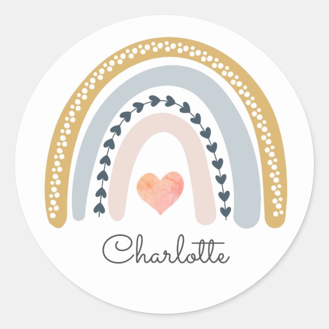 Cute Boho Watercolor Rainbow Heart Pastel Stickers (Front)