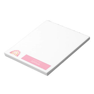 Cute Boho Watercolor Rainbow in Pink personalized Notepad