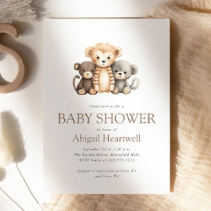 Cute Boho Watercolor Stuffed Monkeys Baby Shower Invitation