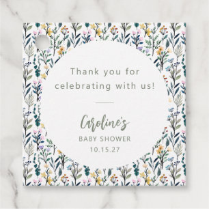 Cute Boho Watercolor Wildflower Baby Shower Custom Favour Tags