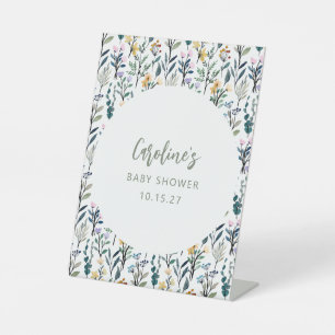 Cute Boho Watercolor Wildflower Baby Shower Custom Pedestal Sign
