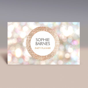 Cute Bokeh and Rose Gold Sequin Event Planner Business Card