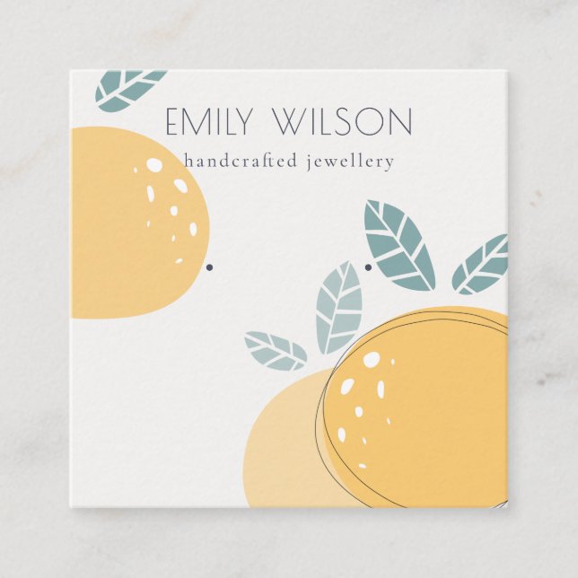 Cute Bold Abstract Fruity Lemon Earring Display Square Business Card (Front)