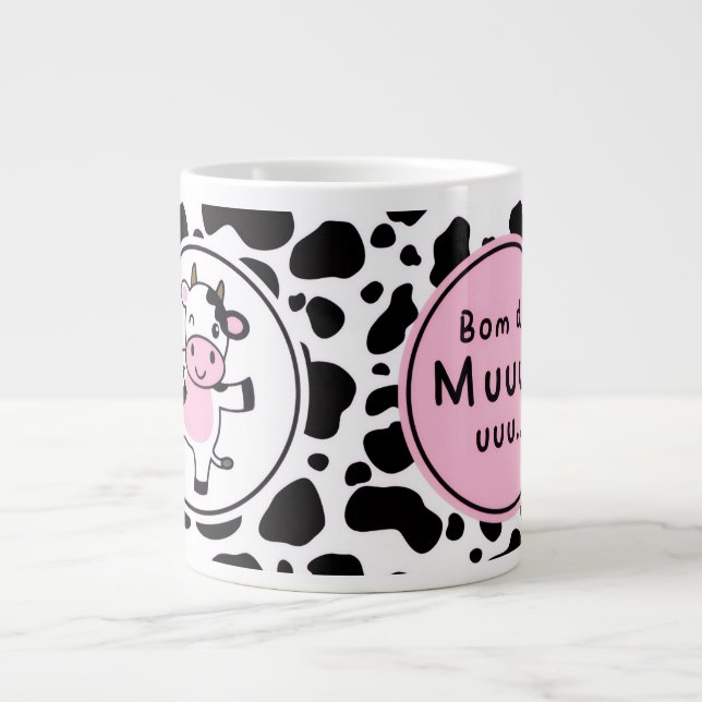 Cute “Bom Dia Muuuuu” Kawaii Cow Design Large Coffee Mug (Front)