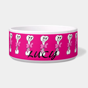 Cute Bones with Pink Bows Ceramic Pet Bowl