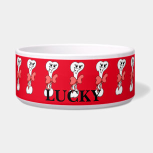 Cute Bones with Red Bows Ceramic Pet Bowl