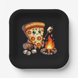 Cute bonfire pizza party paper plate