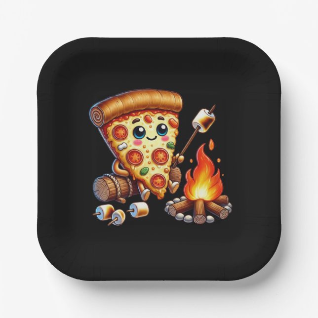 Cute bonfire pizza party paper plate (Front)