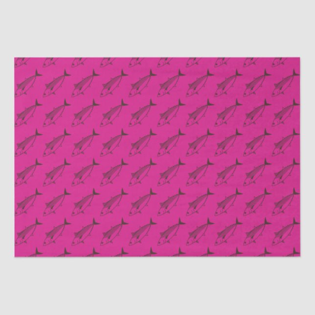Cute Bonito Fish in Deep Maroon on Hot Pink Tissue Paper (Front)