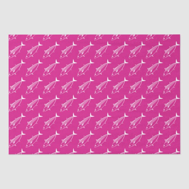 Cute Bonito Fish in White on Hot Pink Tissue Paper (Front)