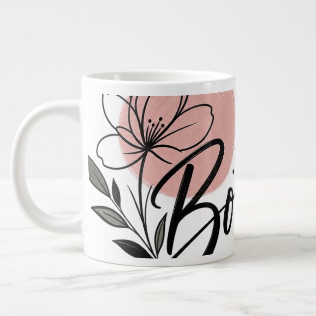 Cute Bonjour Floral Typography Coffee Mug (Left)