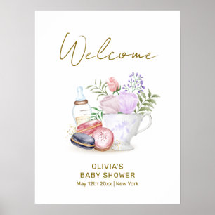 Cute Bonjour Macarons Milk Tea Baby Shower Welcome Poster