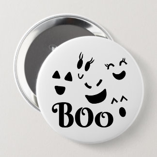 Cute BOO Black and White Halloween Ghost 4 Inch Round Button