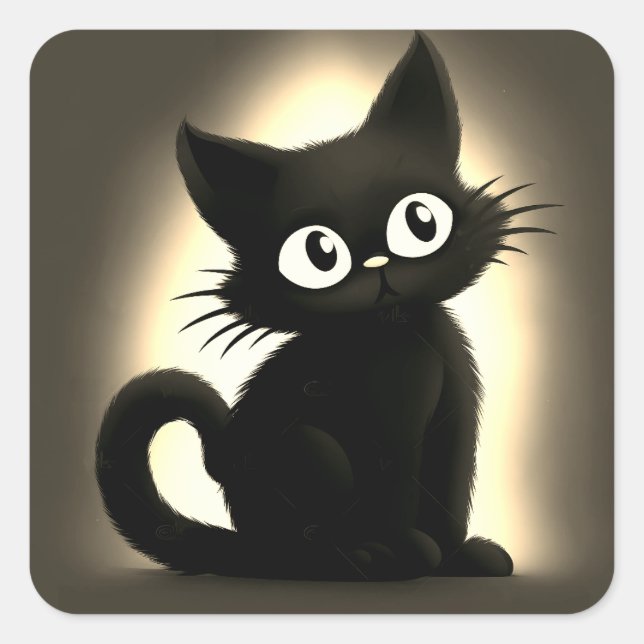Cute Boo Black Cat Halloween Square Sticker (Front)