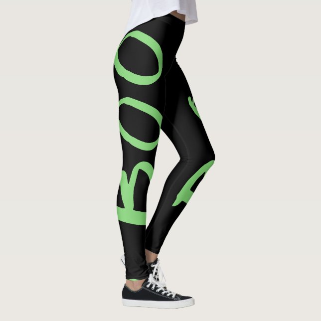 Cute Boo Black Green Halloween Leggings (Right)