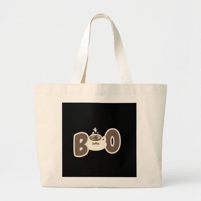 Cute Boo Coffee Halloween Large Tote Bag (Front)