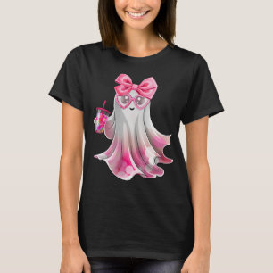 Cute Boo Ghost Drinking Iced Coffee Halloween  T-Shirt