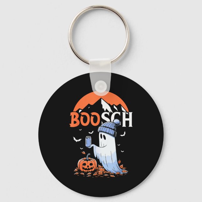 Cute Boo Ghost Halloween Pumpkin Beer Drinking Sok Keychain (Front)