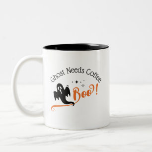 Cute Boo Ghost Needs Coffee Halloween Two-Tone Coffee Mug