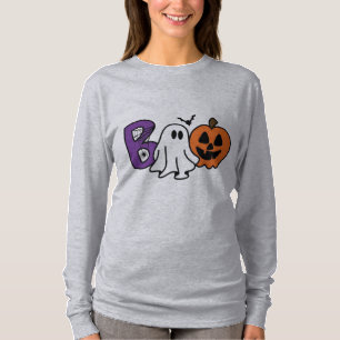 Cute Boo Ghost Pumpkin Halloween Women's Long Slee T-Shirt