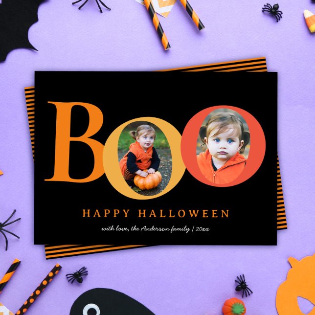 Cute BOO Halloween 2 Deux photos Carte de vacances (Créateur téléchargé)