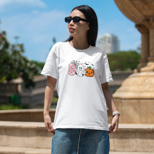 Cute Boo Halloween Floral Ghost & Pumpkin Fall T-Shirt