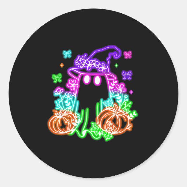Cute Boo Halloween Ghost Witch Pumpkin Trendy Hall Classic Round Sticker (Front)