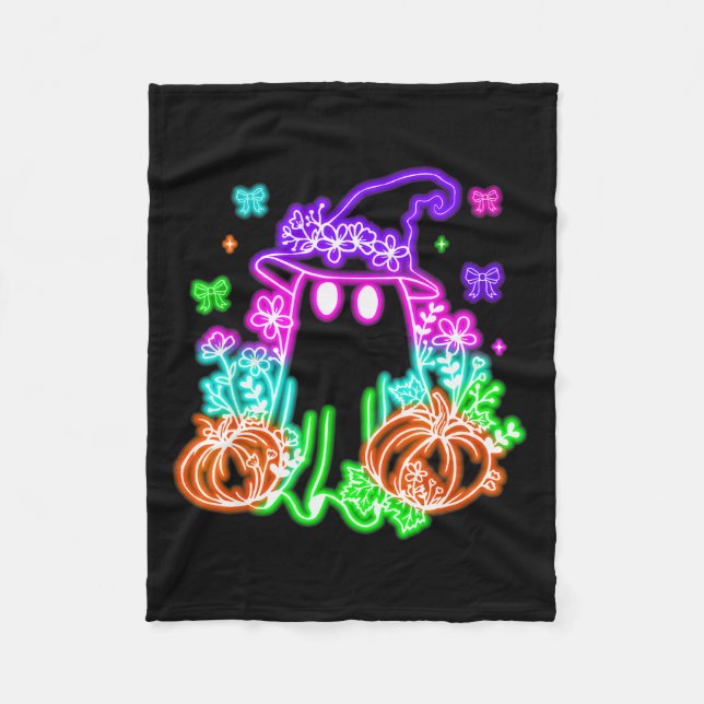 Cute Boo Halloween Ghost Witch Pumpkin Trendy Hall Fleece Blanket (Front)