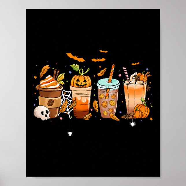 Cute Boo latte Coffee Halloween Spooky Season Fall Poster (Front)