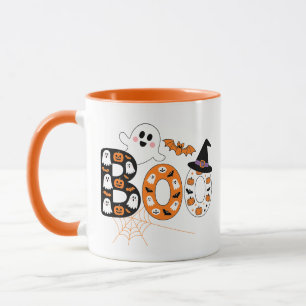 Cute BOO Lettering Ghost and Pumpkin Halloween Mug