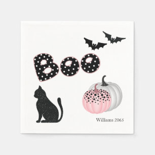 Cute Boo! Pink Pumpkin Halloween Cocktail Napkin