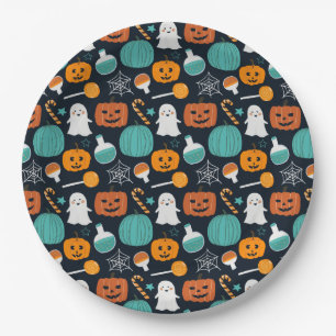Cute Boo Pumpkin Candy Corn Halloween Pattern Paper Plate