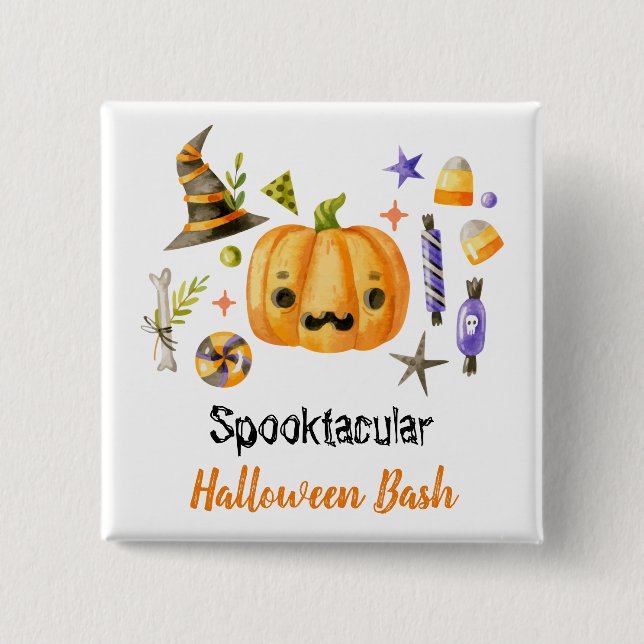 Cute Boo Pumpkin Spooktacular Halloween Bash Party 2 Inch Square Button (Front)