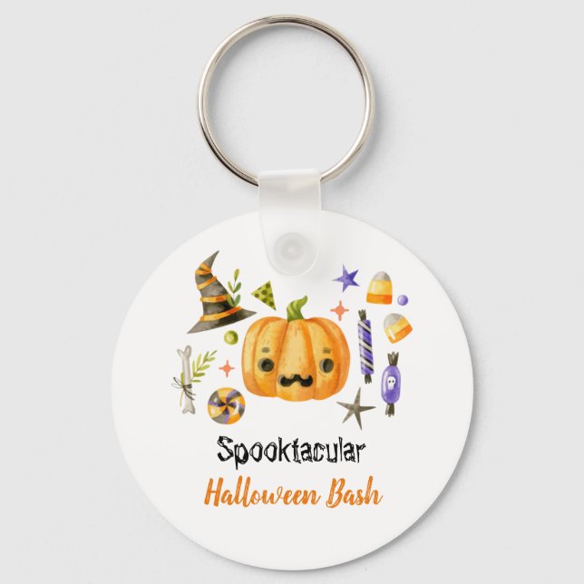 Cute Boo Pumpkin Spooktacular Halloween Bash Party Keychain (Front)