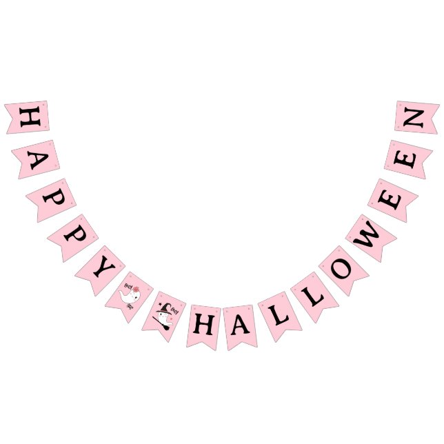 Cute Boo Spooky Ghost Halloween Pink Girl Bunting Flags (All)