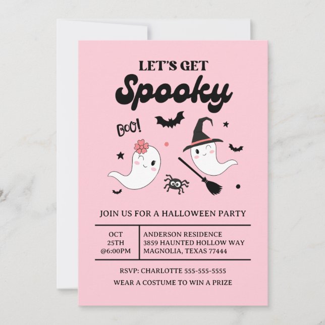 Cute Boo Spooky Ghost Halloween Pink Girl Invitation (Front)