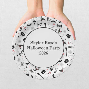 Cute Boo Spooky Ghost Halloween Pink Girl Paper Plate