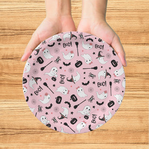Cute Boo Spooky Ghost Halloween Pink Girl Paper Plate