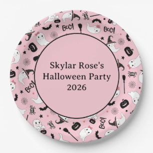 Cute Boo Spooky Ghost Halloween Pink Girl Paper Plate