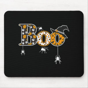 Cute Boo With Spiders And Witch Hat Halloween Mouse Pad