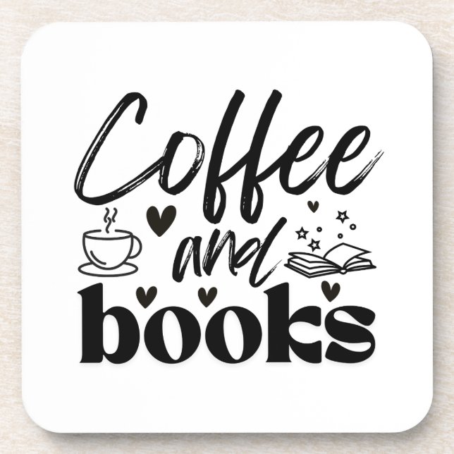Cute Book and Coffee Lovers Personalized Coaster (Front)