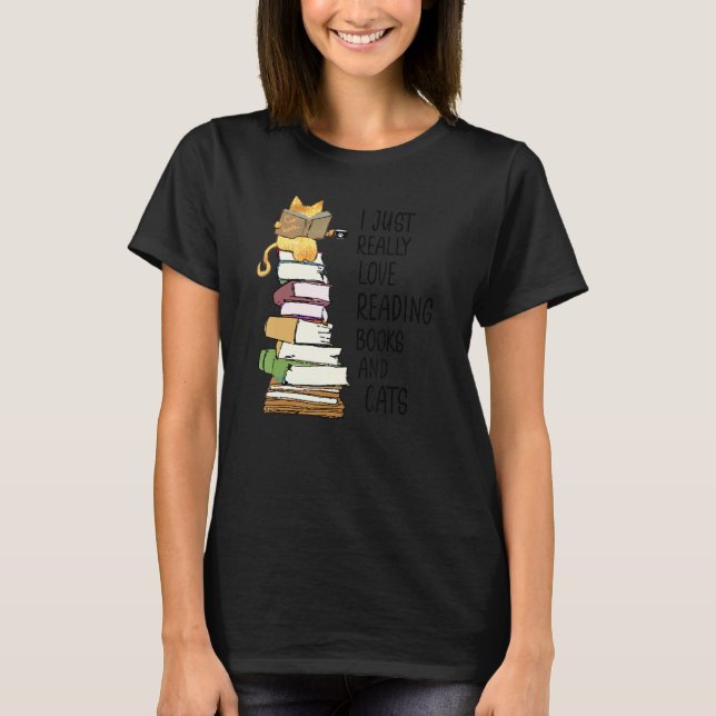 Cute Book  Bookwork Nerd Reading Teacher Kitty Cat T-Shirt (Front)