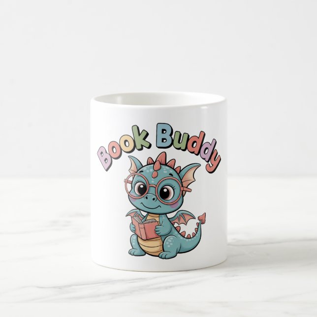 Cute Book Buddy Reading Dragon Mug (Center)